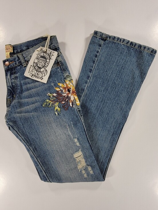 Abercrombie & Fitch Denim - Vintage Y2K 90s Abercrombie & Fitch Flare Jeans 6 Womens Floral Embroidered NEW